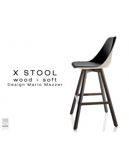 X-STOOL Wood Soft 69 - piétement bois gris fer, coque sable clair capitonnée TE33 - lot de 2 tabourets