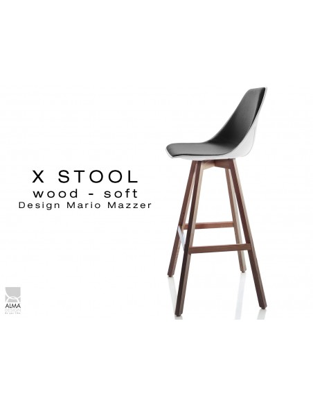 X-STOOL Wood Soft 75 - piétement bois noyer assise coque blanche capitonnée TE33 - lot de 2 tabourets