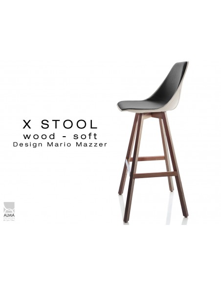 X-STOOL Wood Soft 75 - piétement bois noyer assise coque sable clair capitonnée TE33 - lot de 2 tabourets