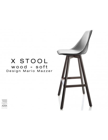 X-STOOL Wood Soft 75 - piétement bois gris fer assise coque noir capitonnée TE30- lot de 2 tabourets