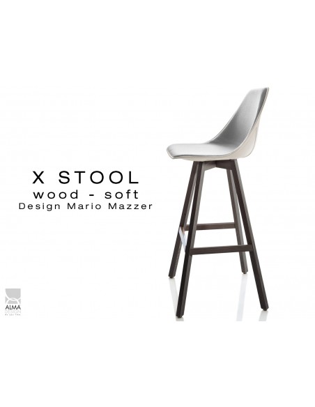 X-STOOL Wood Soft 75 - piétement bois gris fer assise coque sable clair capitonnée TE30 - lot de 2 tabourets