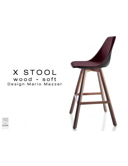 X-STOOL Wood Soft 69 - piétement bois noyer assise coque noir capitonnée TE01 - lot de 2 tabourets