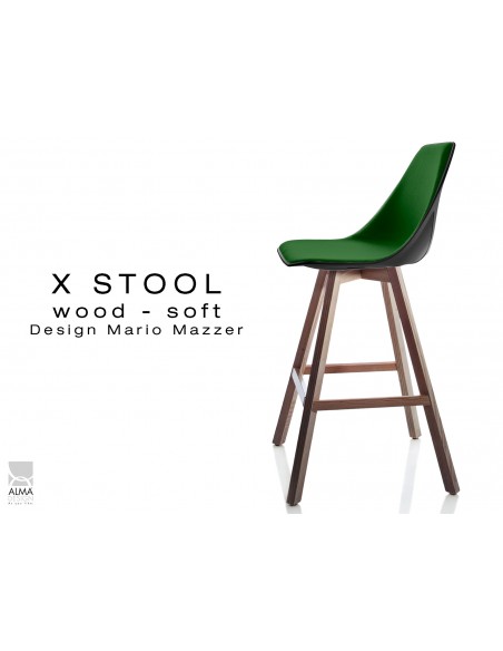 X-STOOL Wood Soft 69 - piétement bois noyer assise coque noir capitonnée TE22 - lot de 2 tabourets