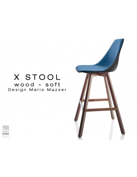 X-STOOL Wood Soft 69 - piétement bois noyer assise coque noir capitonnée TE25 - lot de 2 tabourets