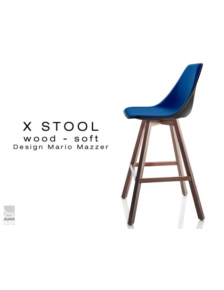 X-STOOL Wood Soft 69 - piétement bois noyer assise coque noir capitonnée TE27 - lot de 2 tabourets