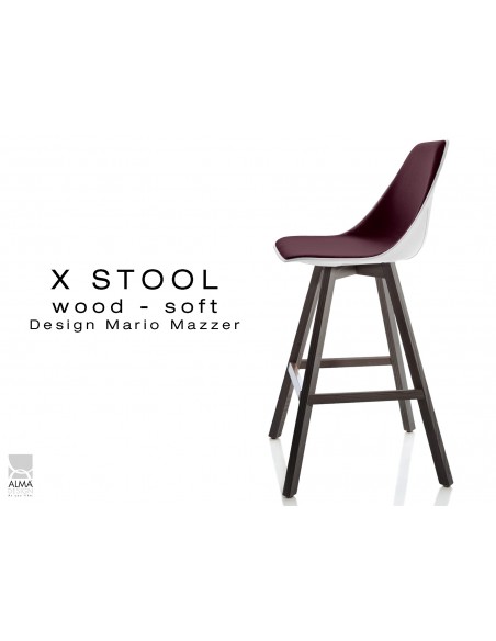 X-STOOL Wood Soft 69 - piétement bois gris fer assise coque blanche capitonnée TE01 - lot de 2 tabourets