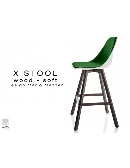 X-STOOL Wood Soft 69 - piétement bois gris fer assise coque blanche capitonnée TE22 - lot de 2 tabourets