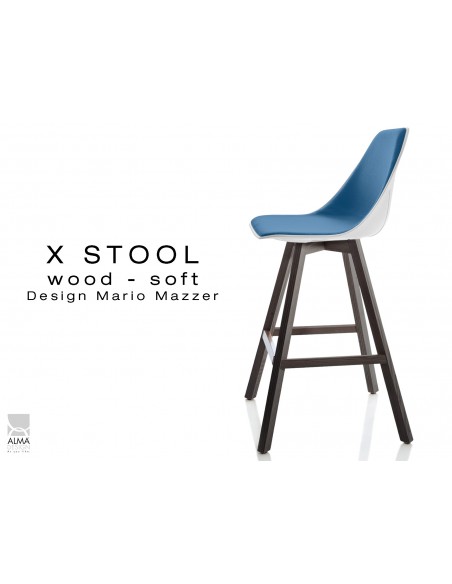 X-STOOL Wood Soft 69 - piétement bois gris fer assise coque blanche capitonnée TE25 - lot de 2 tabourets