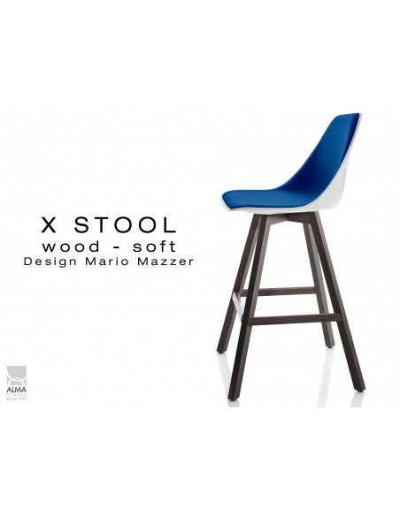 X-STOOL Wood Soft 69 - piétement bois gris fer assise coque blanche capitonnée TE27 - lot de 2 tabourets