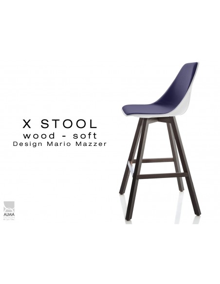 X-STOOL Wood Soft 69 - piétement bois gris fer assise coque blanche capitonnée TE28 - lot de 2 tabourets