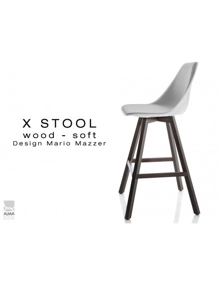 X-STOOL Wood Soft 69 - piétement bois gris fer assise coque blanche capitonnée TE30 - lot de 2 tabourets