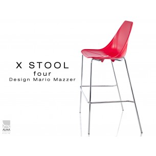 X-STOOL Four 75 - piétement chromé assise coque rouge - lot de 2 tabourets