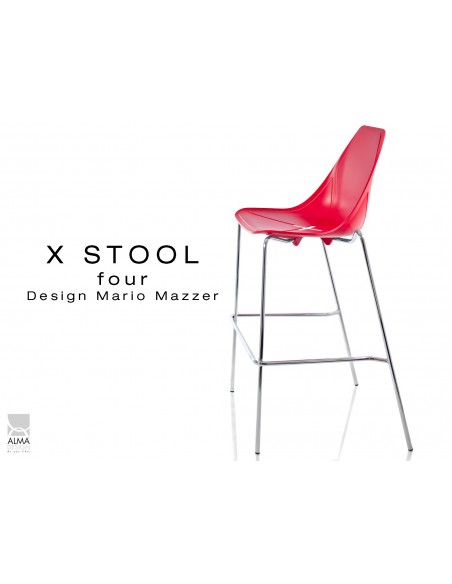 X-STOOL Four 75 - piétement chromé assise coque rouge - lot de 2 tabourets