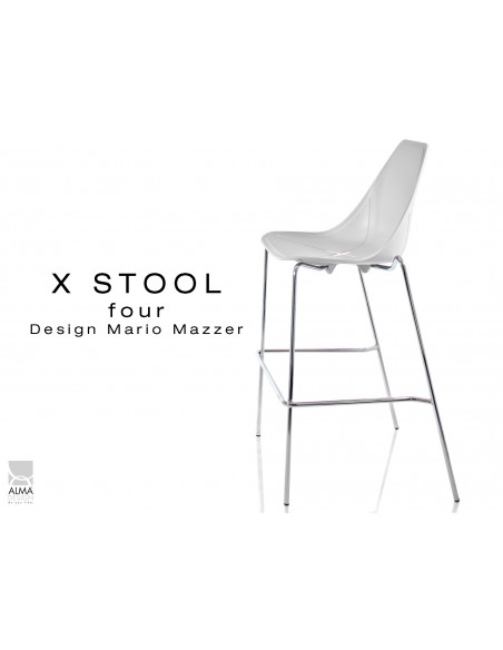 X-STOOL Four 75 - piétement chromé assise coque blanche - lot de 2 tabourets
