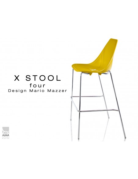 X-STOOL Four 75 - piétement chromé assise coque jaune - lot de 2 tabourets