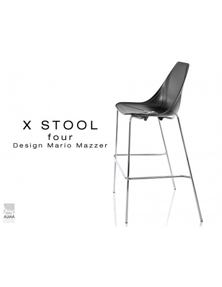 X-STOOL Four 75 - piétement chromé assise coque noir - lot de 2 tabourets