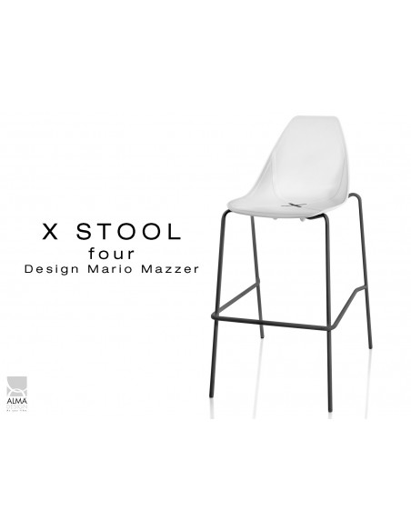 X-STOOL Four 75 - piétement noir assise coque blanche - lot de 2 tabourets