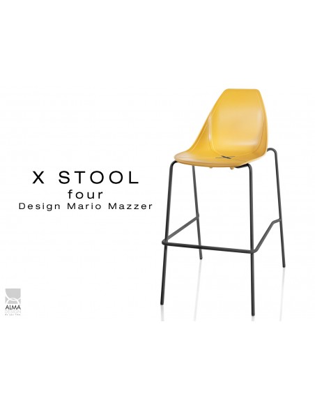 X-STOOL Four 75 - piétement noir assise coque jaune - lot de 2 tabourets