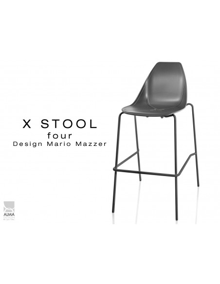 X-STOOL Four 75 - piétement noir assise coque noir - lot de 2 tabourets