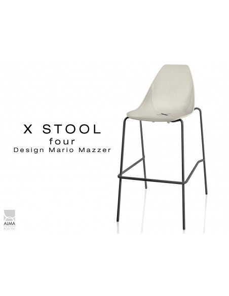 X-STOOL Four 75 - piétement noir assise coque sable clair - lot de 2 tabourets