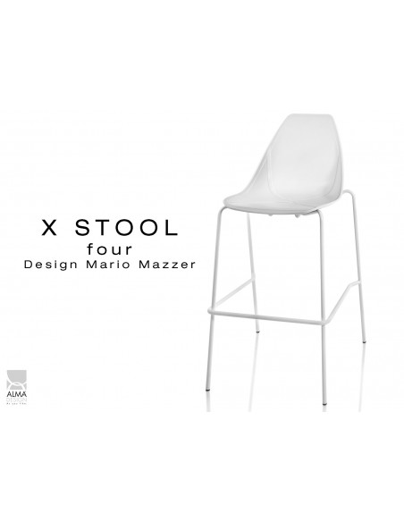 X-STOOL Four 75 - piétement blanc assise coque blanche - lot de 2 tabourets