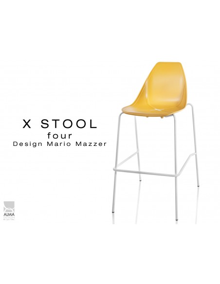 X-STOOL Four 75 - piétement blanc assise coque jaune - lot de 2 tabourets
