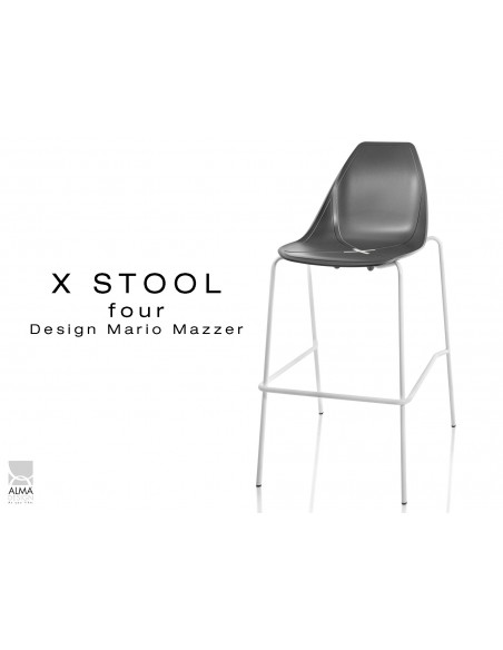 X-STOOL Four 75 - piétement blanc assise coque noir - lot de 2 tabourets