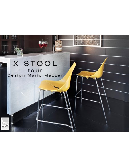 X-STOOL Four 75 - piétement version chromé assise coque jaune.