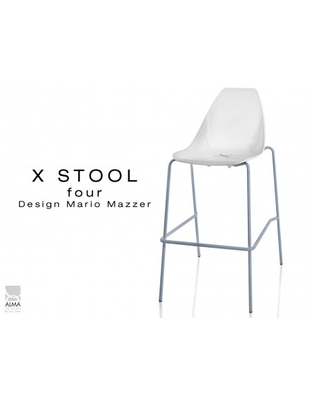 X-STOOL Four 75 - piétement gris aluminium assise coque blanche - lot de 2 tabourets