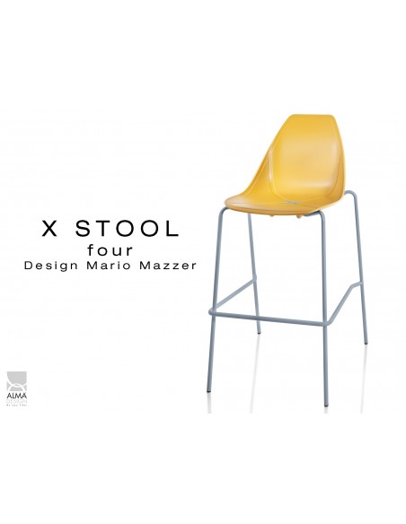 X-STOOL Four 75 - piétement gris aluminium assise coque jaune - lot de 2 tabourets