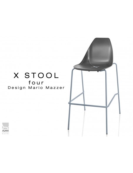 X-STOOL Four 75 - piétement gris aluminium assise coque noir - lot de 2 tabourets