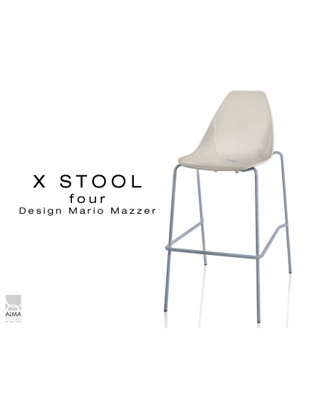 X-STOOL Four 75 - piétement gris aluminium assise coque sable clair - lot de 2 tabourets