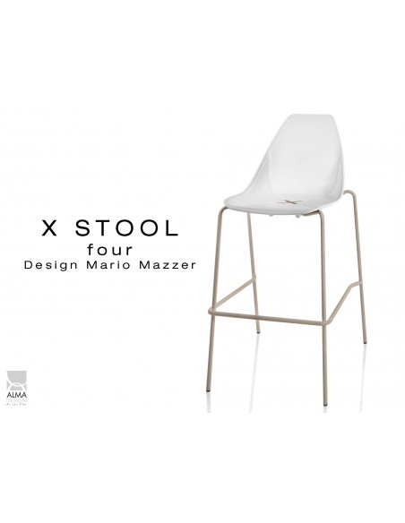 X-STOOL Four 75 - piétement sable assise coque blanche - lot de 2 tabourets