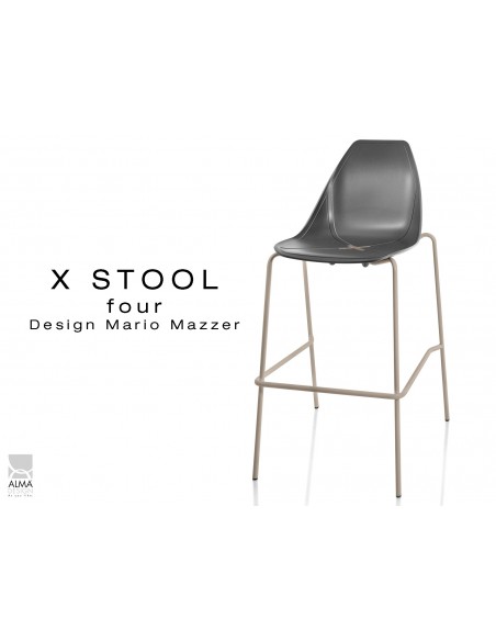 X-STOOL Four 75 - piétement sable assise coque noir - lot de 2 tabourets