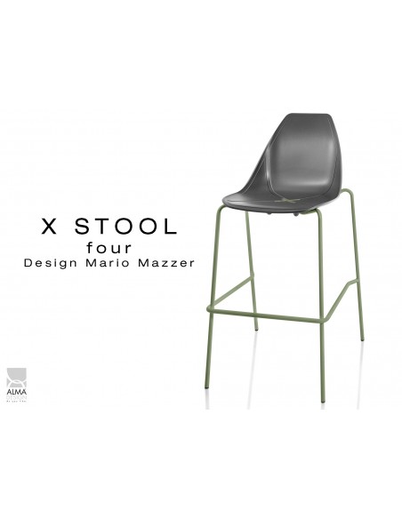 X-STOOL Four 75 - piétement vert militaire assise coque noir - lot de 2 tabourets