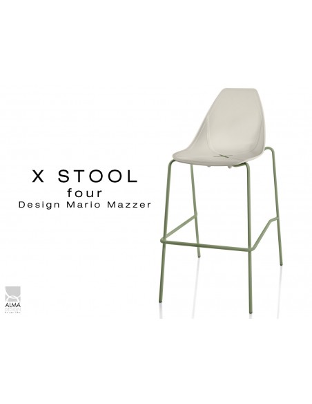 X-STOOL Four 75 - piétement vert militaire assise coque sable - lot de 2 tabourets
