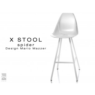 X STOOL Spider 75 - piétement acier blanc assise coque blanche - lot de 2 tabourets