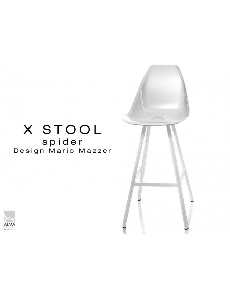 X STOOL Spider 75 - piétement acier blanc assise coque blanche - lot de 2 tabourets