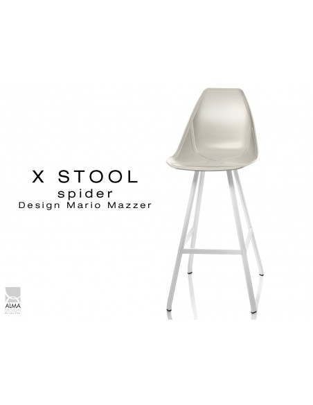 X STOOL Spider 75 - piétement acier blanc assise coque sable clair - lot de 2 tabourets