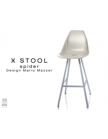 X STOOL Spider 75 - piétement acier gris aluminium assise coque sable clair - lot de 2 tabourets