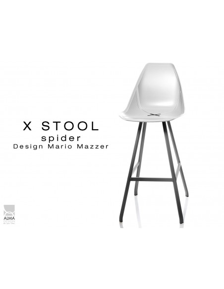 X STOOL Spider 75 - piétement acier noir assise coque blanche - lot de 2 tabourets