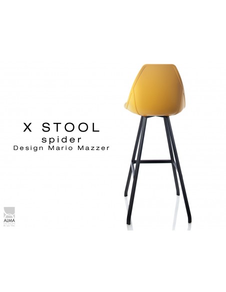 X STOOL Spider 75 - piétement acier noir assise coque jaune - lot de 2 tabourets