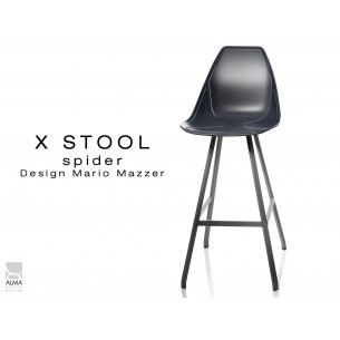 X STOOL Spider 75 - piétement acier noir assise coque noir - lot de 2 tabourets