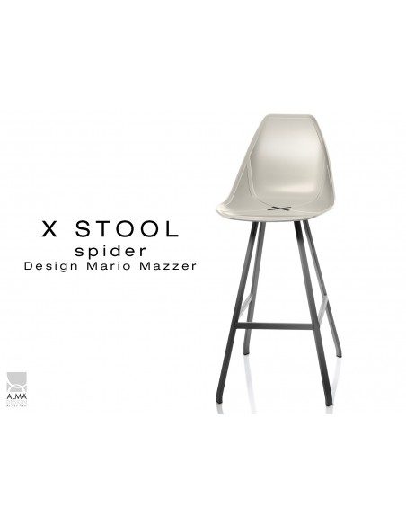X STOOL Spider 75 - piétement acier noir assise coque sable clair - lot de 2 tabourets