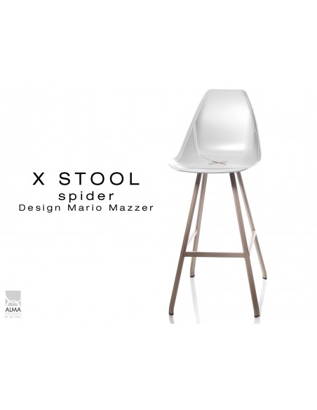 X STOOL Spider 75 - piétement acier sable foncé assise coque blanche - lot de 2 tabourets