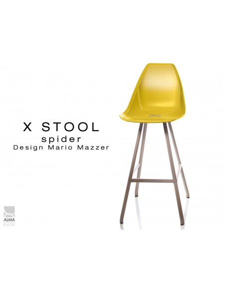X STOOL Spider 75 - piétement acier sable foncé assise coque jaune - lot de 2 tabourets