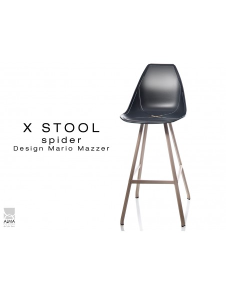 X STOOL Spider 75 - piétement acier sable foncé assise coque noir - lot de 2 tabourets