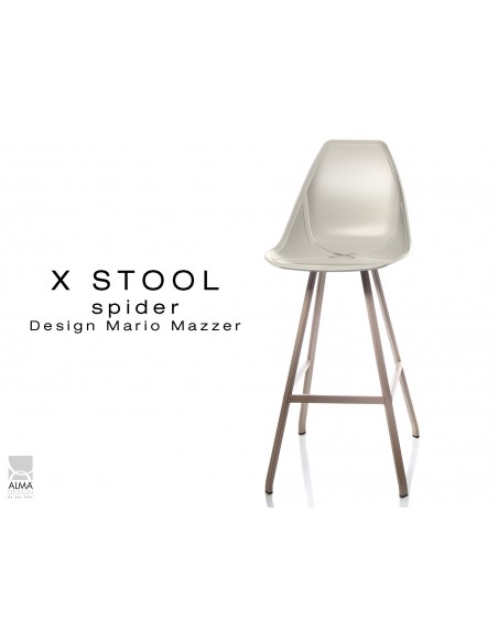 X STOOL Spider 75 - piétement acier sable foncé assise coque sable clair - lot de 2 tabourets