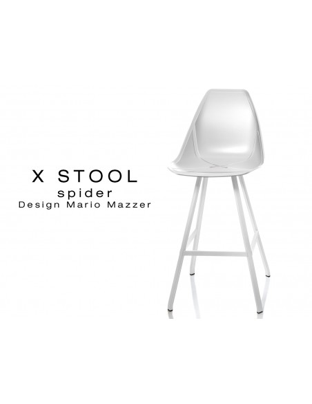 X STOOL Spider 69 - piétement acier blanc assise coque blanche - lot de 2 tabourets