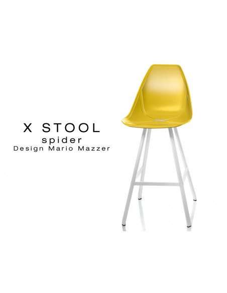 X STOOL Spider 69 - piétement acier blanc assise coque jaune - lot de 2 tabourets